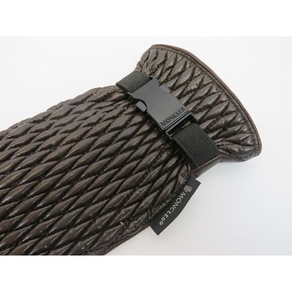 NEW $745 MONCLER QUILTED LEATHER WOOL LINING BROWN WINTER WOMEN GLOVES M ITALY - Picture 9 of 12